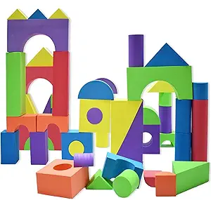 Giant Foam Building Blocks, Building Toy for Kids, Ideal Blocks Construction Toys for Toddlers, 50 Pieces Different Shapes and Sizes, Waterproof, Bright Colors, Safe, Non Toxic