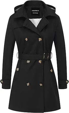 In-Depth Review: CREATMO US Women's Trench Coat Double-Breasted Classic Lapel Overcoat Belted Slim Outerwear Coat with Detachable Hood