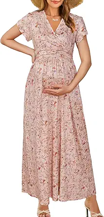 In-Depth Review: OUGES Maternity Maxi Dress Wrap V Neck Baby Shower Pregnancy Dresses for Photoshoot