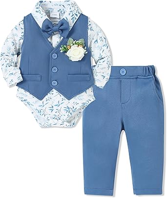In-Depth Review: SANMIO Baby Boy Clothes Suits Infant Gentleman Outfit Collared Dress Shirt+Vest+Tie+Corsage+Pants 5Pcs Baby Suit Sets